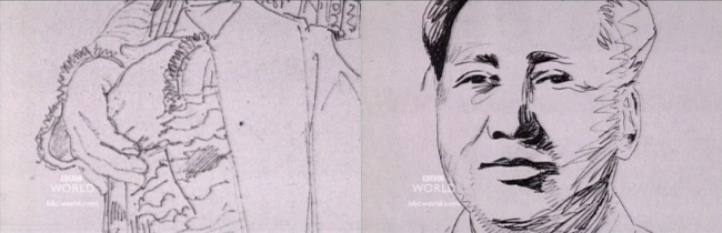 Слева: деталь рисунка Энгра. Справа: рисунок Мао Цзедуна Уорхола